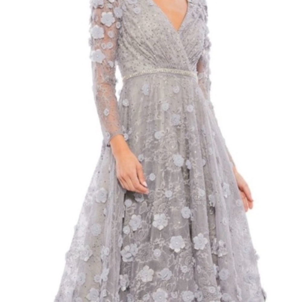 Mac Duggal Silver Lace Rhinestone Crystal Cocktail Dress::Mother of the Bride